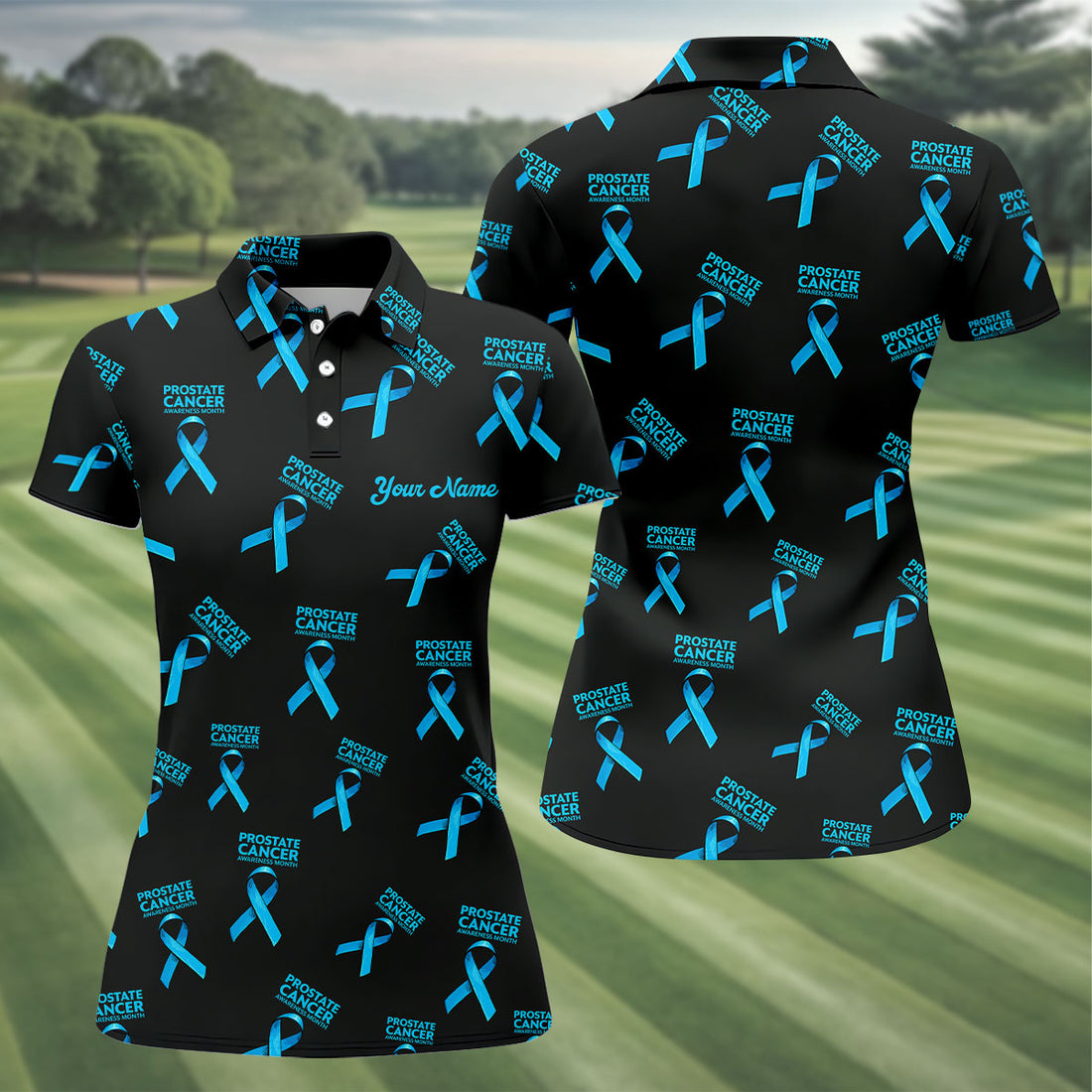 Prostate Cancer Awareness Blue Ribbon Women Golf Top, Ladies Sleeveless Polo, Women's Polo Shirt