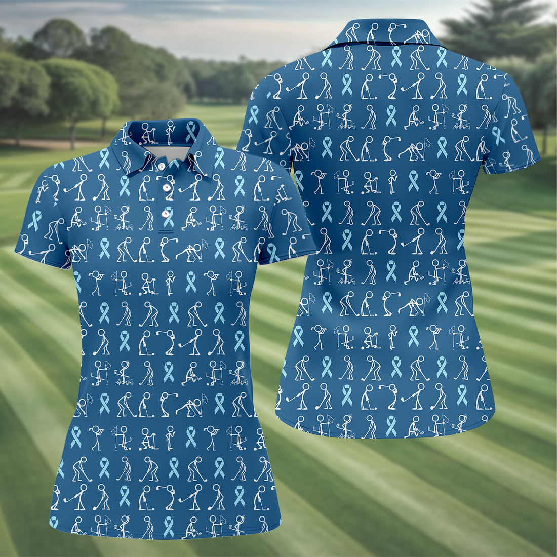 Prostate Cancer Blue Ribbon Stick Figure Shirt, Cancer Survivor Shirt, Ladies Golf Shirts