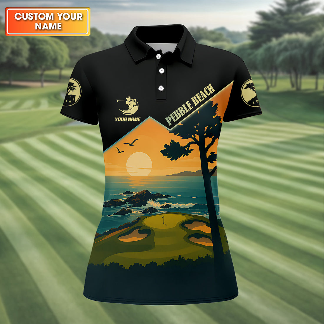 Pebble Beach Sunset Golf Polo Shirt, Golf Shirt For Women, Ladies Sleeveless Polo, Ladies Golf Shirts