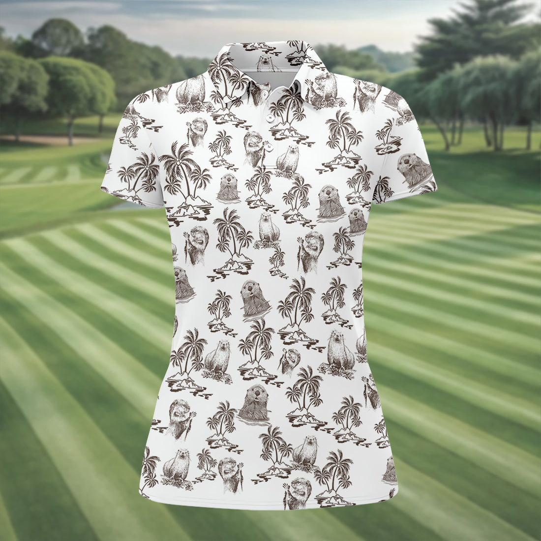 Adorable Sea Otter Tropical Golf Shirts, Cute Golf Outfit, Ladies Golf Tops, Women's Golf Gifts
