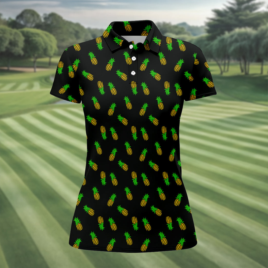 Pineapple Grenade Black And Yellow Women Golf Top, Cool Golf Gift, Ladies Golf Shirts, Golfing Apparel