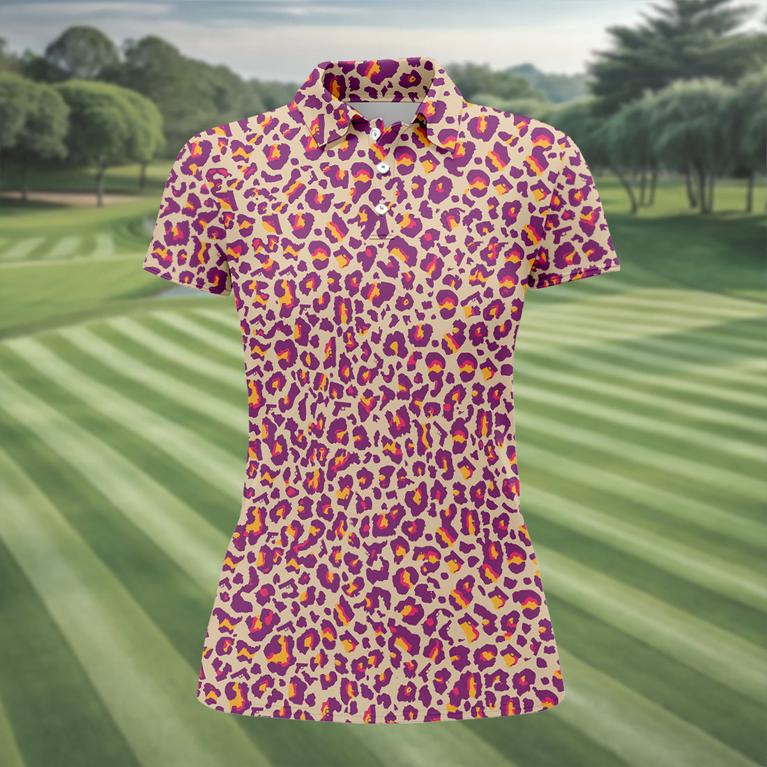 Pink Leopard Women Golf Top, Ladies Golf Shirts, Golf Gifts For Women, Golfing Apparel