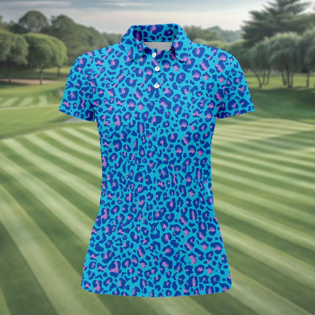 Blue Leopard Women Golf Top, Cool Golf Gift, Ladies Golf Shirts, Golfing Apparel