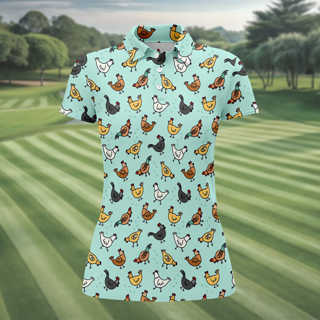 Chicken Rooster Mint Women Golf Top, Gift For Chicken Lover, Ladies Golf Shirts, Women's Polo Shirt