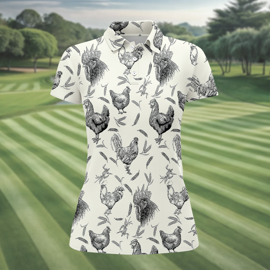 Chicken Rooster Women Golf Top, Gift For Chicken Lover, Ladies Golf Shirts, Women's Polo Shirt