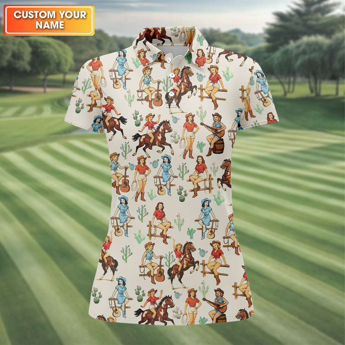 Beige Western Golf Shirts Women, Sleeveless Womens Golf Shirts, Funny Women's Golf Outfits