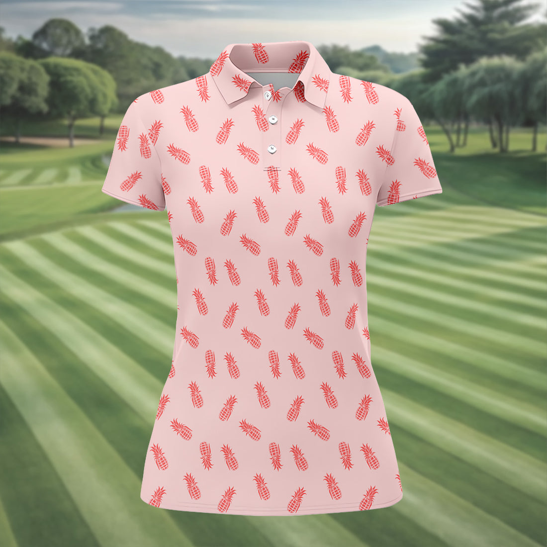 Pineapple Grenade Pink Women Golf Top, Cool Golf Gift, Ladies Golf Shirts, Golfing Apparel