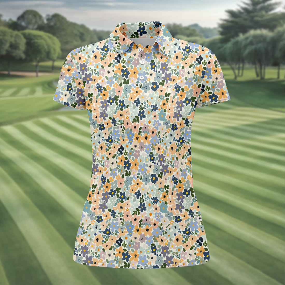Vintage Floral Green And Yellow Golf Tops For Men, Retro Golf Shirt, Golf Gifts For Women, Ladies Golf Shirts