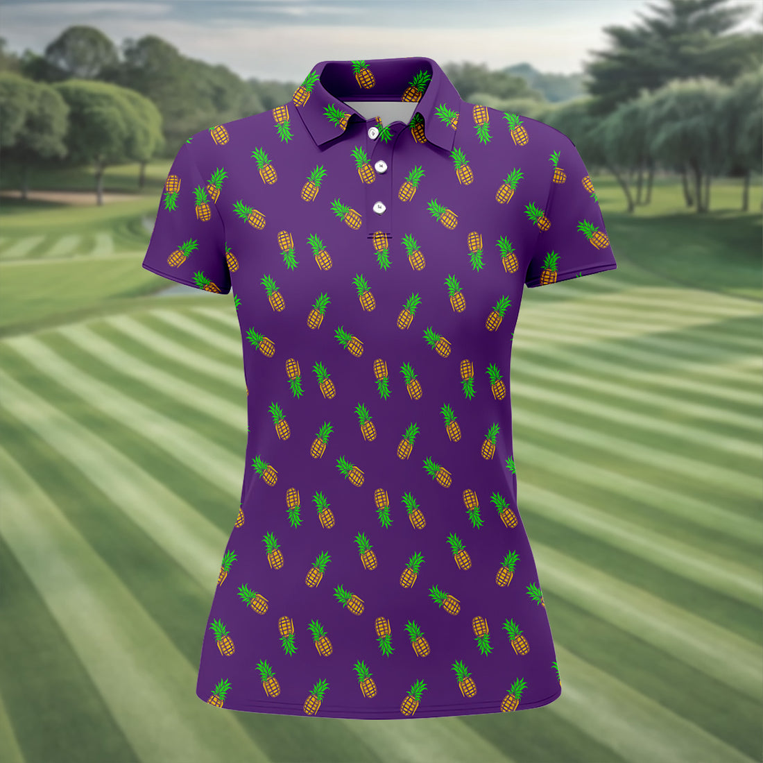Pineapple Grenade Purple Golf Shirts, Cool Golf Gift, Ladies Golf Shirts, Golfing Apparel