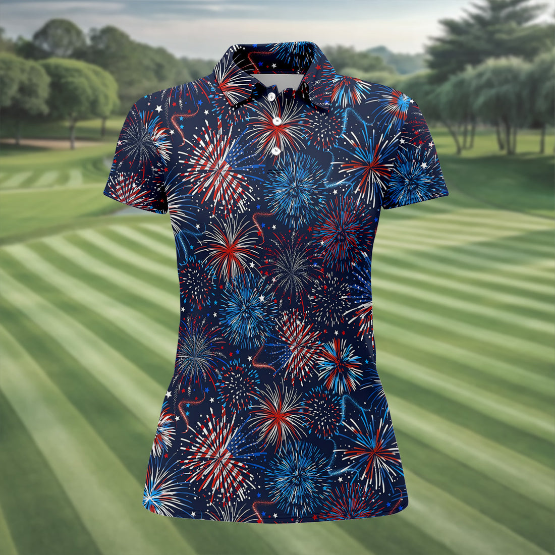 American Flag Ladies Patriotic Golf Shirts, Sleeveless Women's Golf Shirts, Ladies Golf Shirts