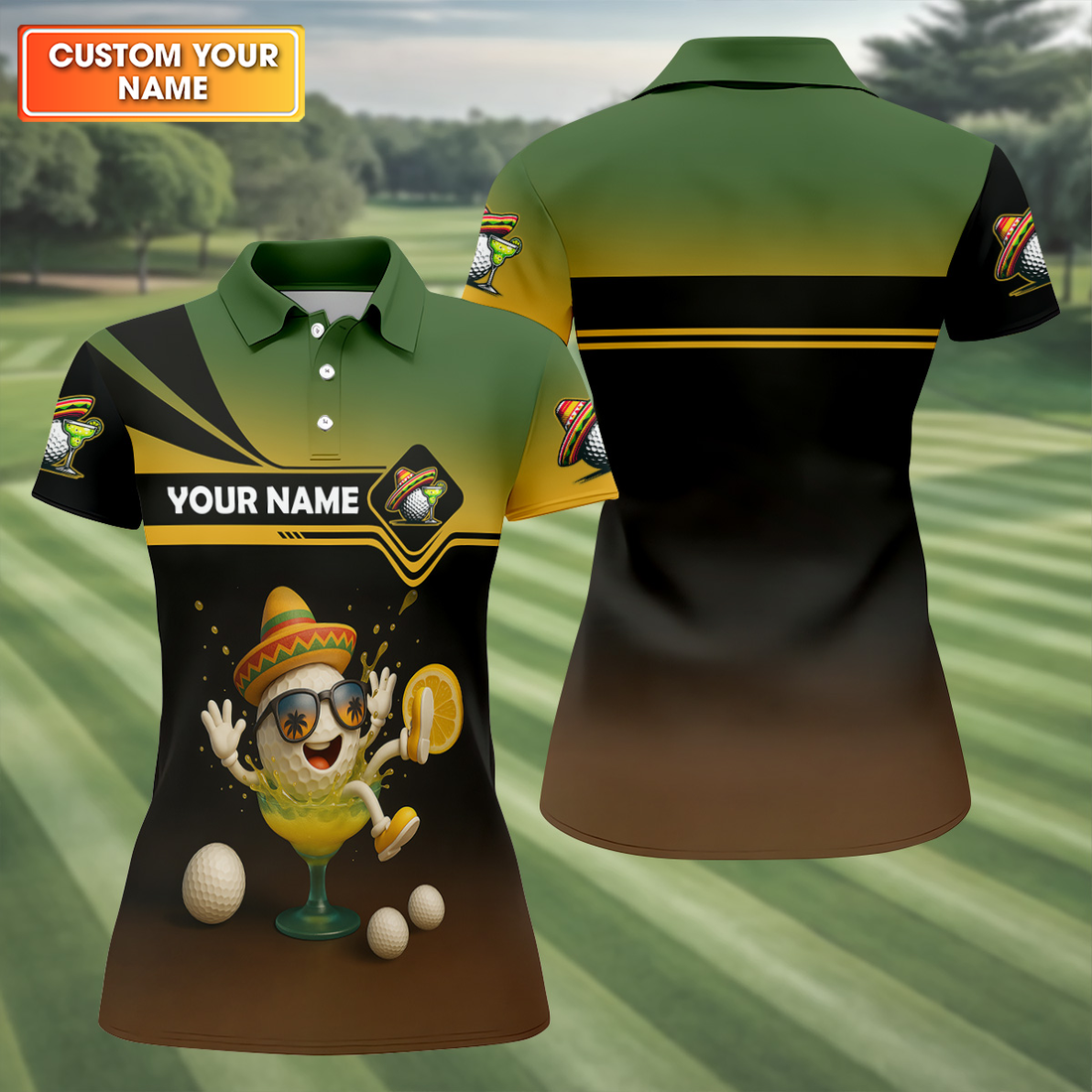 Cinco de Mayo Golf Shirt, Sombrero And Margarita Fun Womens Golf Shirts, Ladies Golf Polos, Cool Golf Gift