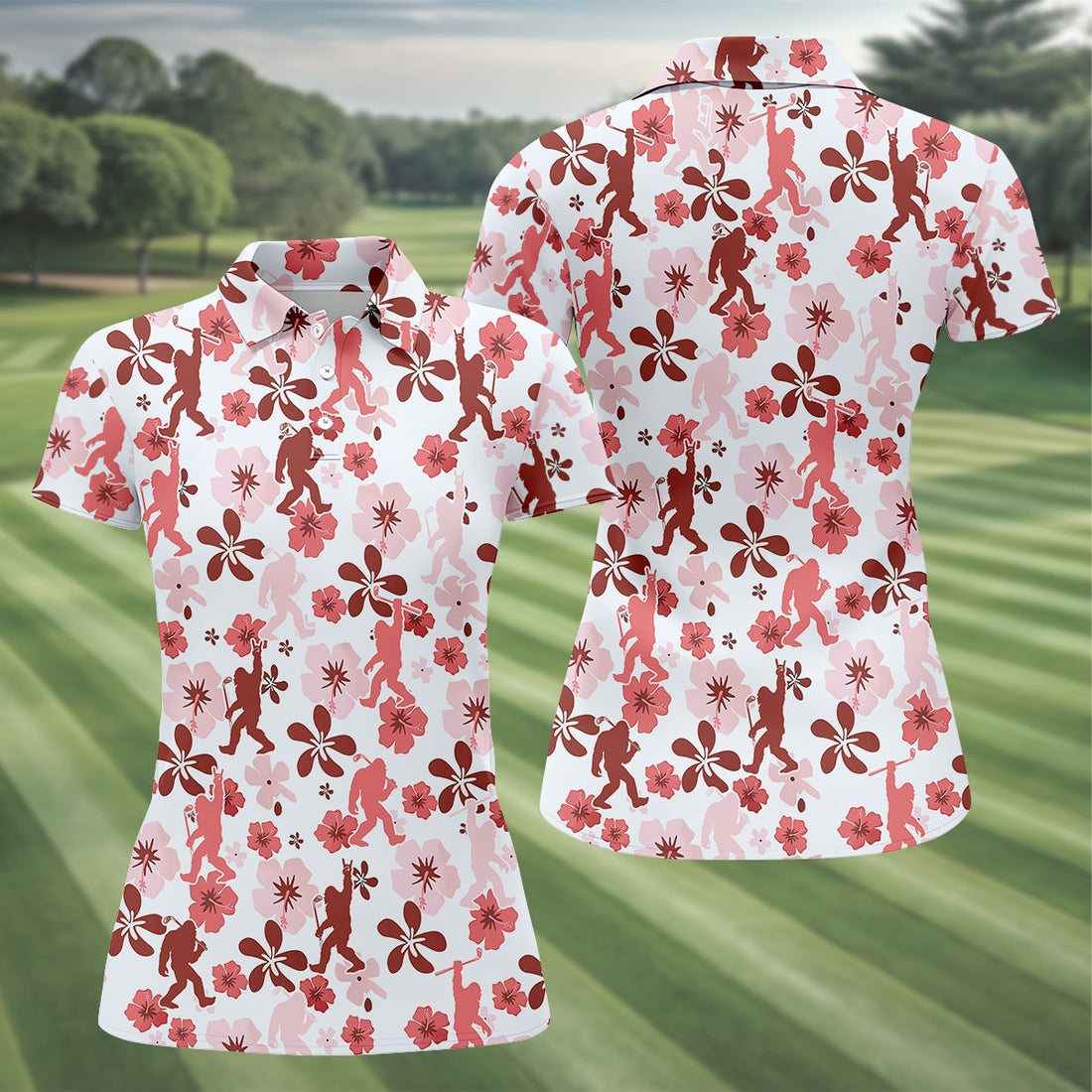 Sasquatch Golf Shirt, Women Floral Shirt, Ladies Golf Polos, Golfing Apparel