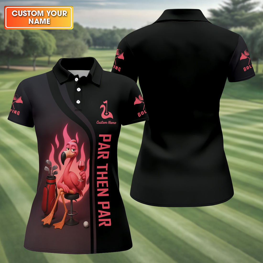 Par Then Bar With The Pink Flamingo Fun Womens Golf Shirts, Ladies Sleeveless Polo, Ladies Golf Shirts