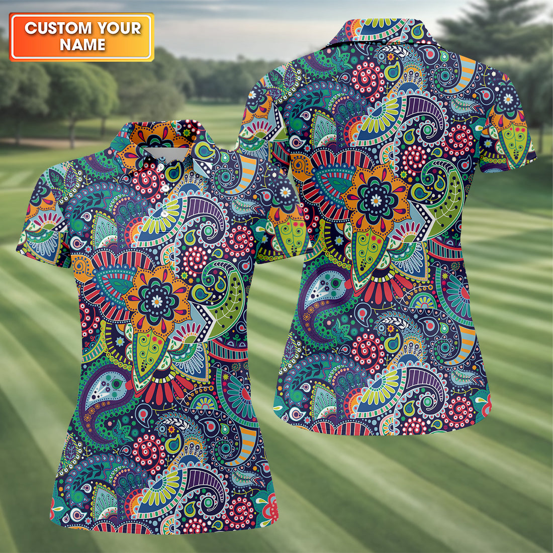 Colorful Paisley Vintage Golf Shirt, Paisley Shirts Womens, Womens Sleeveless Polo, Gifts For Golf Lovers