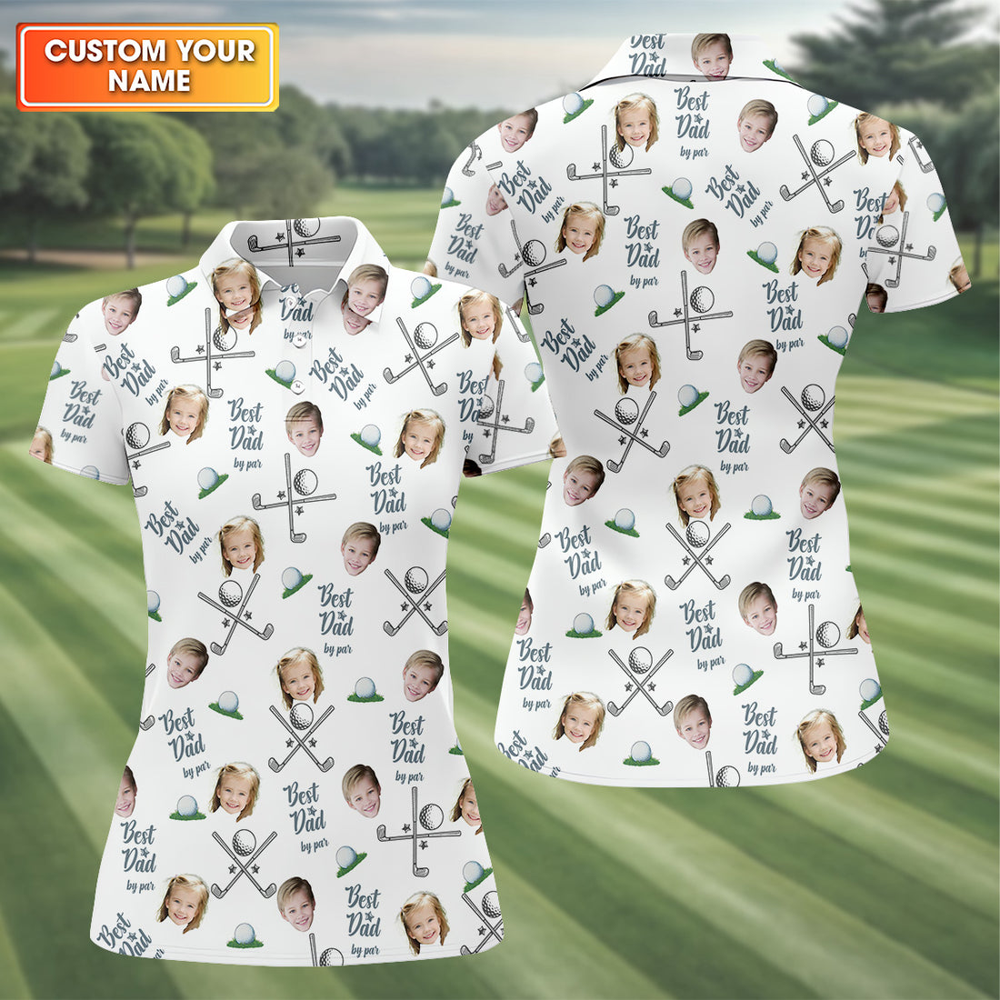 Best Dad By Par Womens Golf Shirts, Custom Face Shirt, Unique Gift For Golfer, Women's Polo Shirt