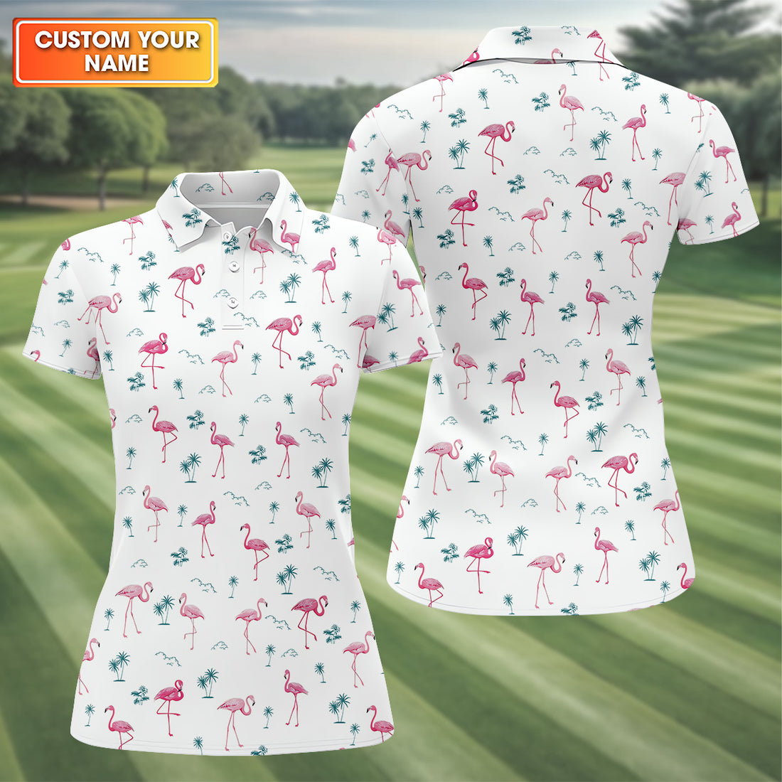 Flamingo Tropical Summer Polo Shirts, White Polo Women, Ladies Sleeveless Tops
