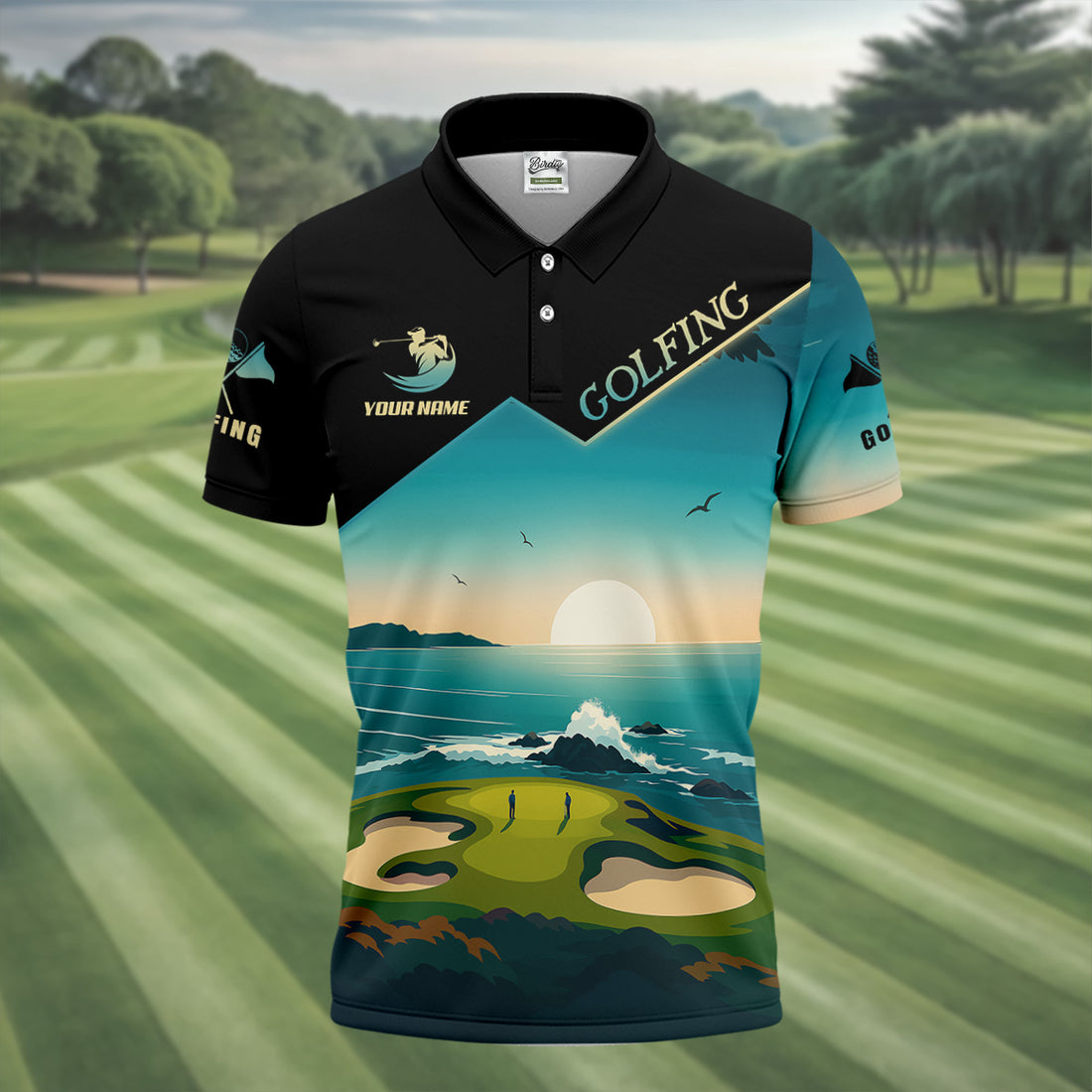 Pebble Beach Golf Course Custom Golf Polos, Golf Tops For Men, Golf Gift For Men, Golfing Apparel