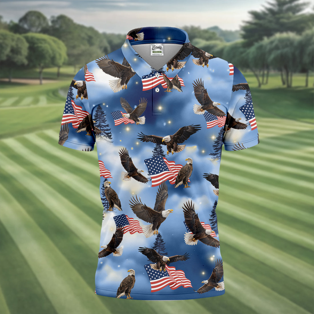 American Flag Eagle Men's Patriotic Golf Shirts, Golf Gift For Men, Golf Shirts For Men
