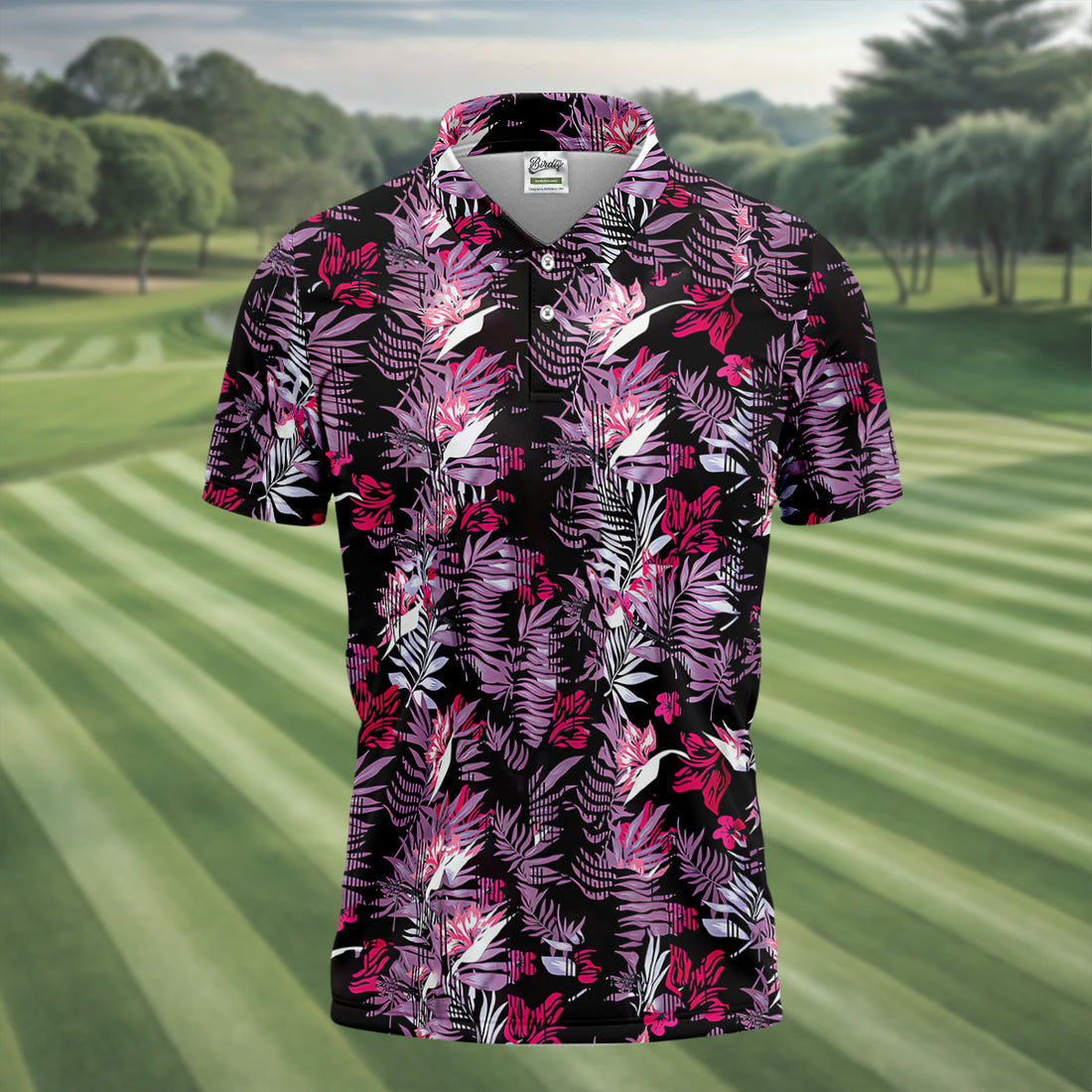 Purple And Black Tropical Golf Shirts, Golf Tops For Men, Polo Shirts For Men, Golfing Apparel