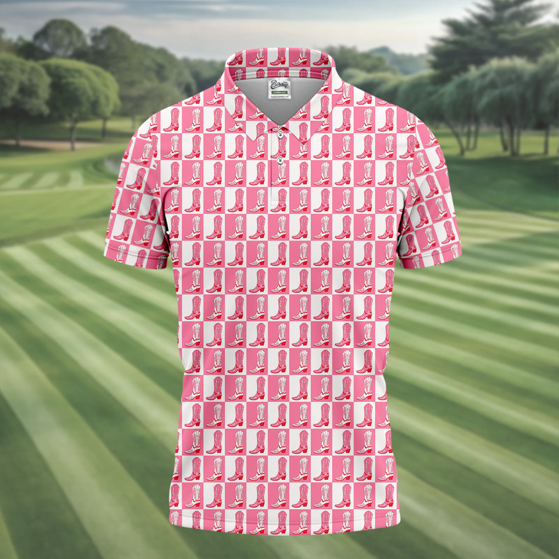 Western Cowboy Boot Men's Pink Golf Polo, Western Golf Shirt, Polo Shirts For Men, Golf Gift For Men