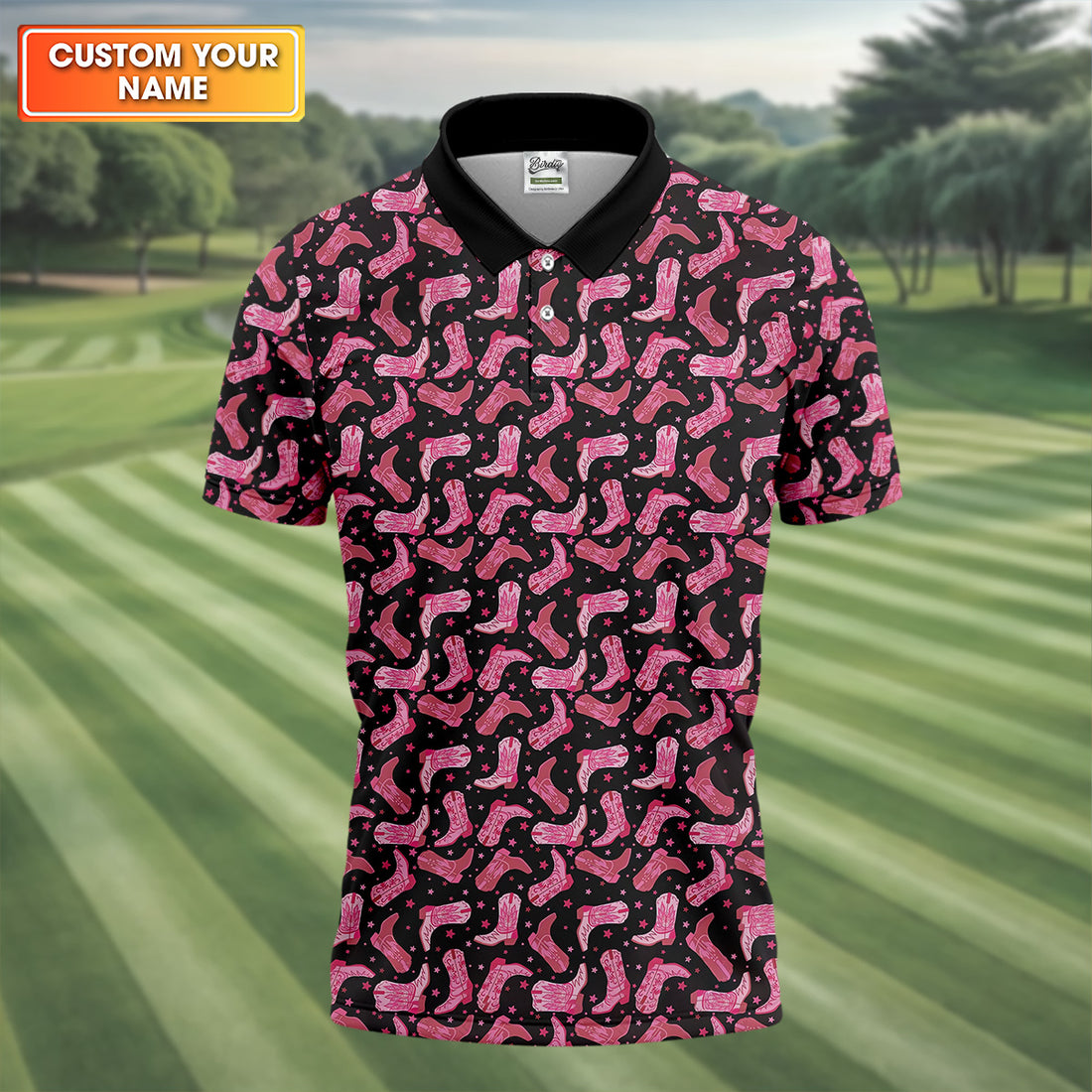 Pink Cowboy Golf Shirt, Western Golf Shirt, Men's Long Seeve Golf Shirts, Golf Gifts For Men