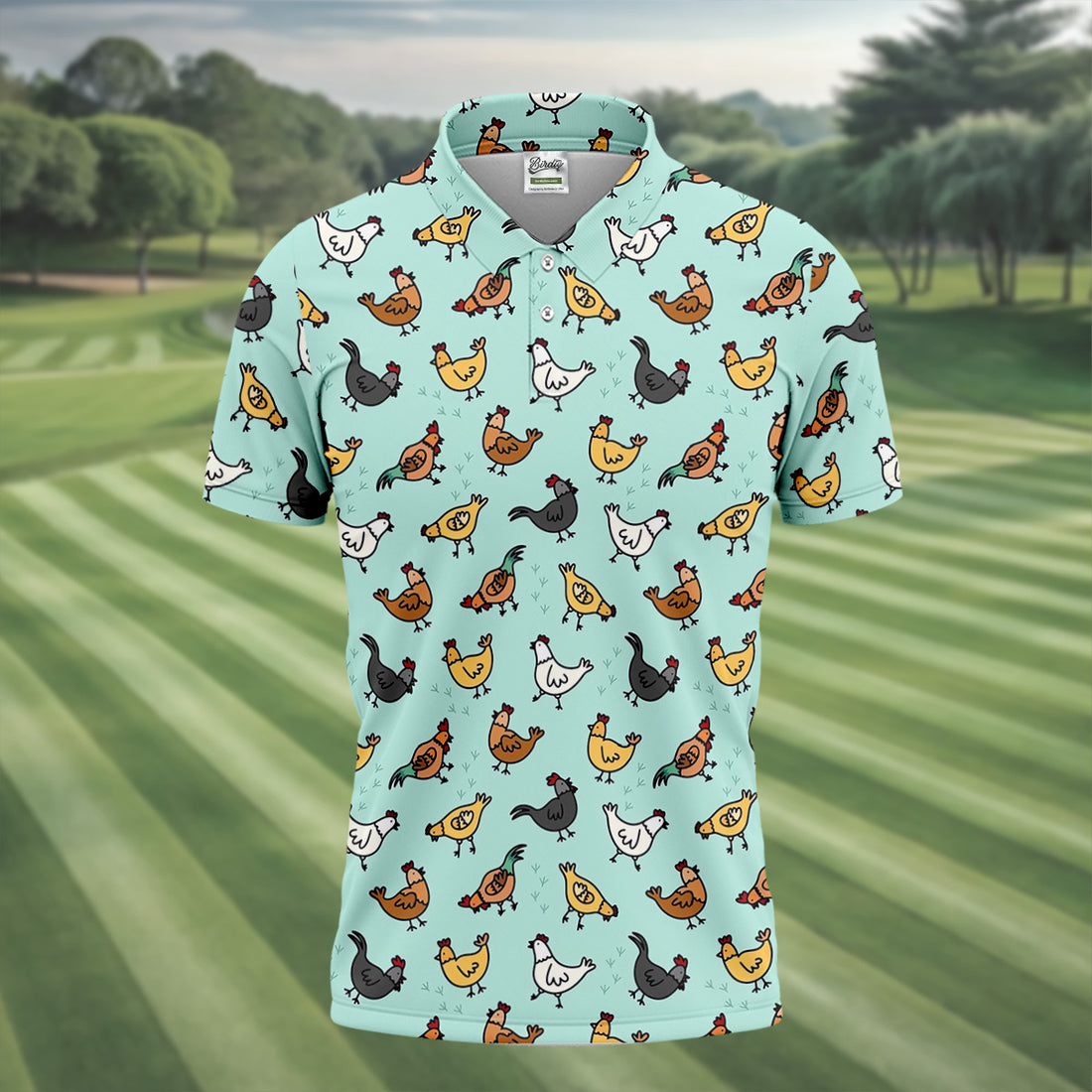Chicken Rooster Mint Golf Tops For Men, Gift For Chicken Lover, Fun Golf Shirts For Men, Polo Shirts For Men