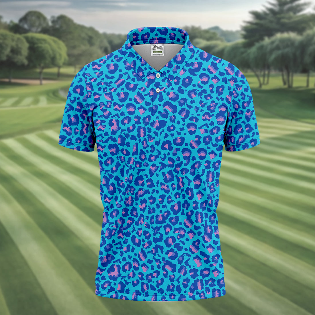Blue Leopard Golf Tops For Men, Men Polo, Golf Gift For Men, Golfing Apparel