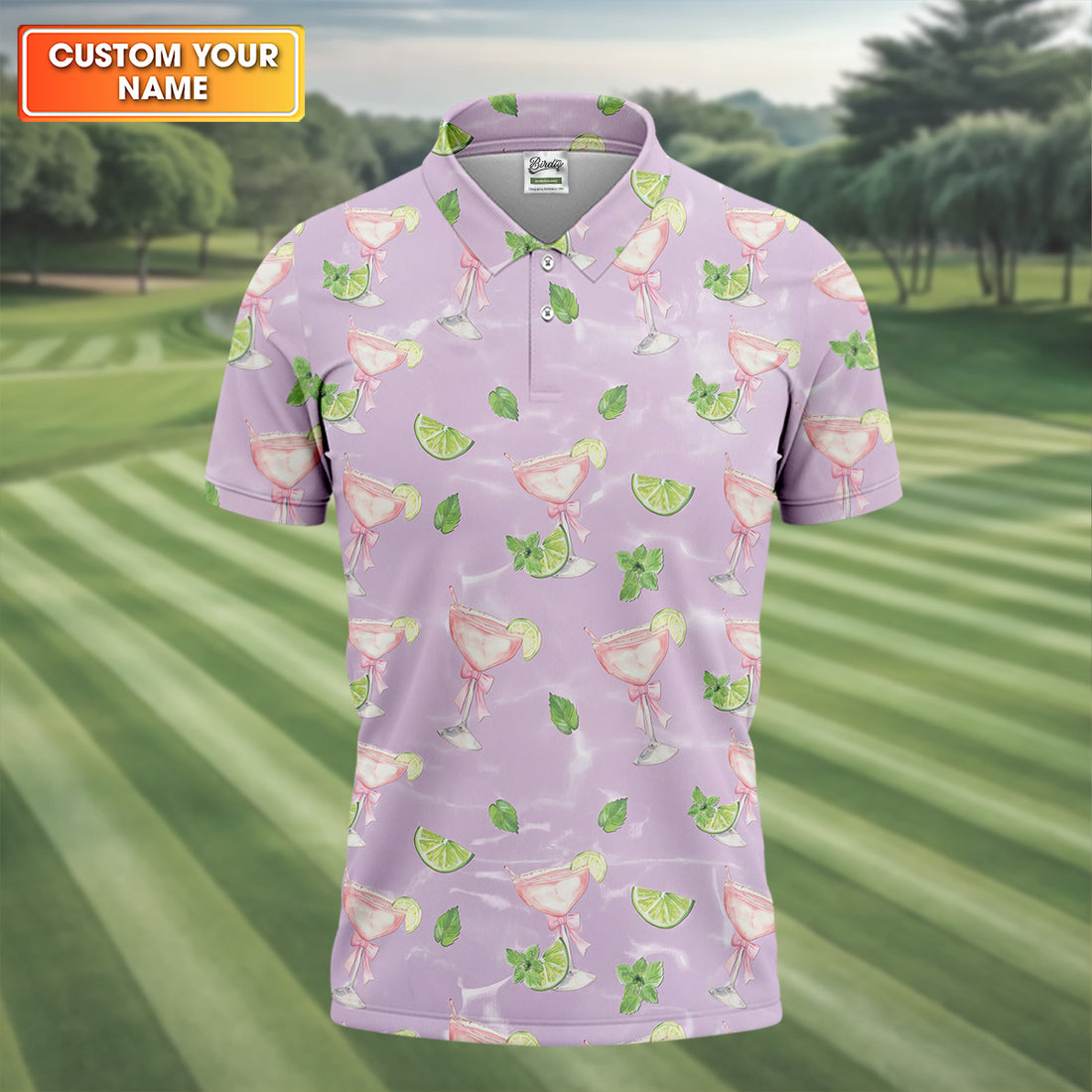 Margarita Golf Tops For Men, Pink Drink Patterned Golf Shirts, Cute Golf Outfit, Polo For Men