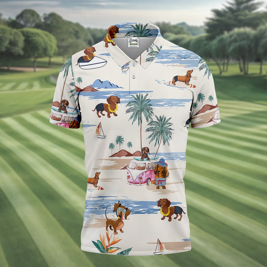 Cute Dachshund Tropical Golf Shirts, Men's Funny Golf Shirts, Polo Shirts For Men, Gifts For Dog Lovers