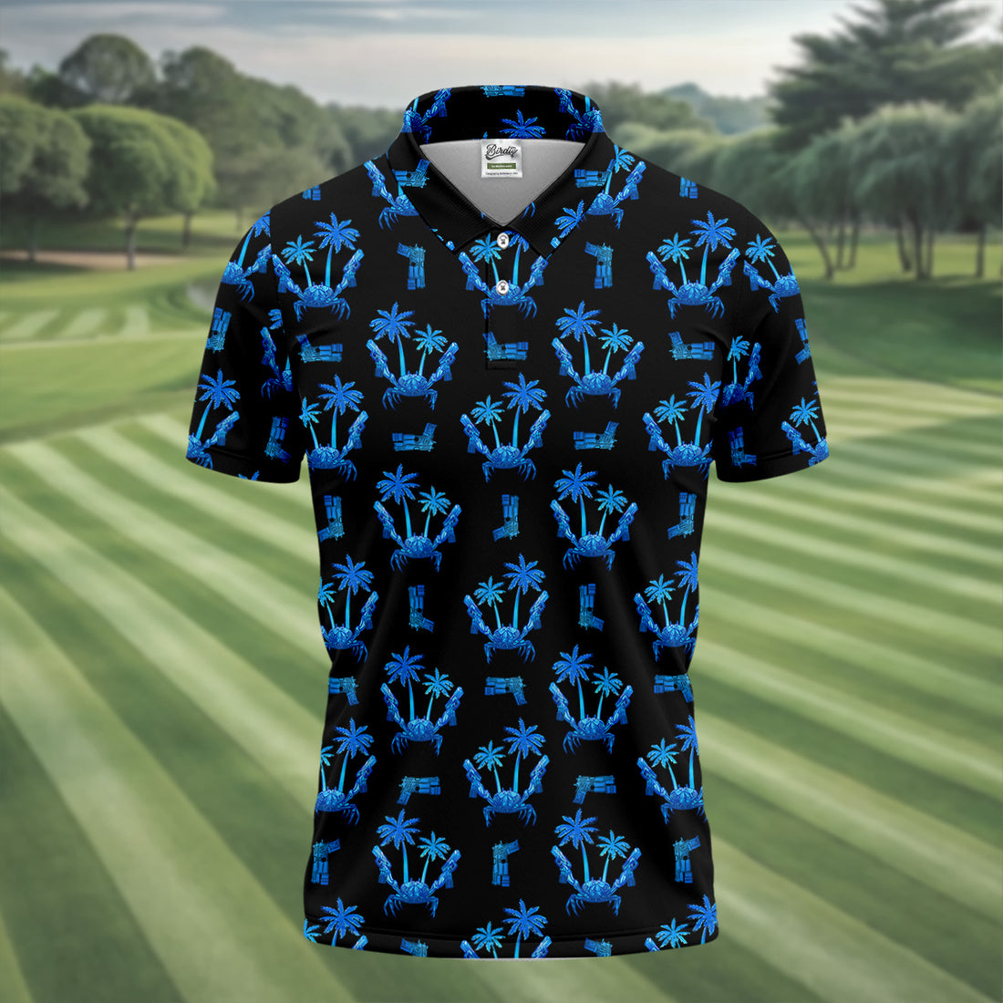 The Blue Crab Tropical Golf Shirts, Black Golf Shirt, Golf Gift For Men, Golf Shirts For Men