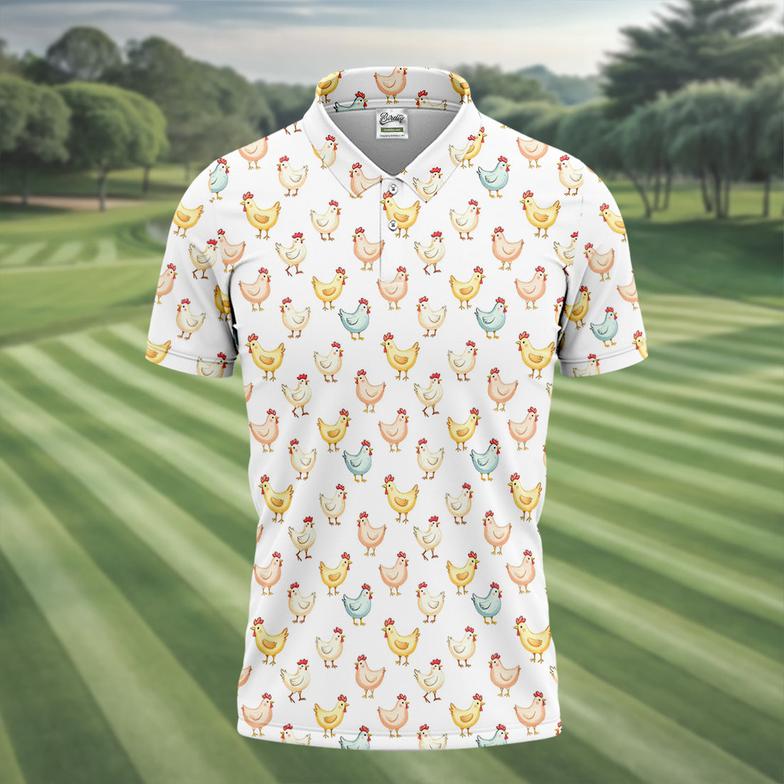 Chicken Rooster White Golf Tops For Men, Gift For Chicken Lover, Fun Golf Shirts For Men, Golfing Apparel