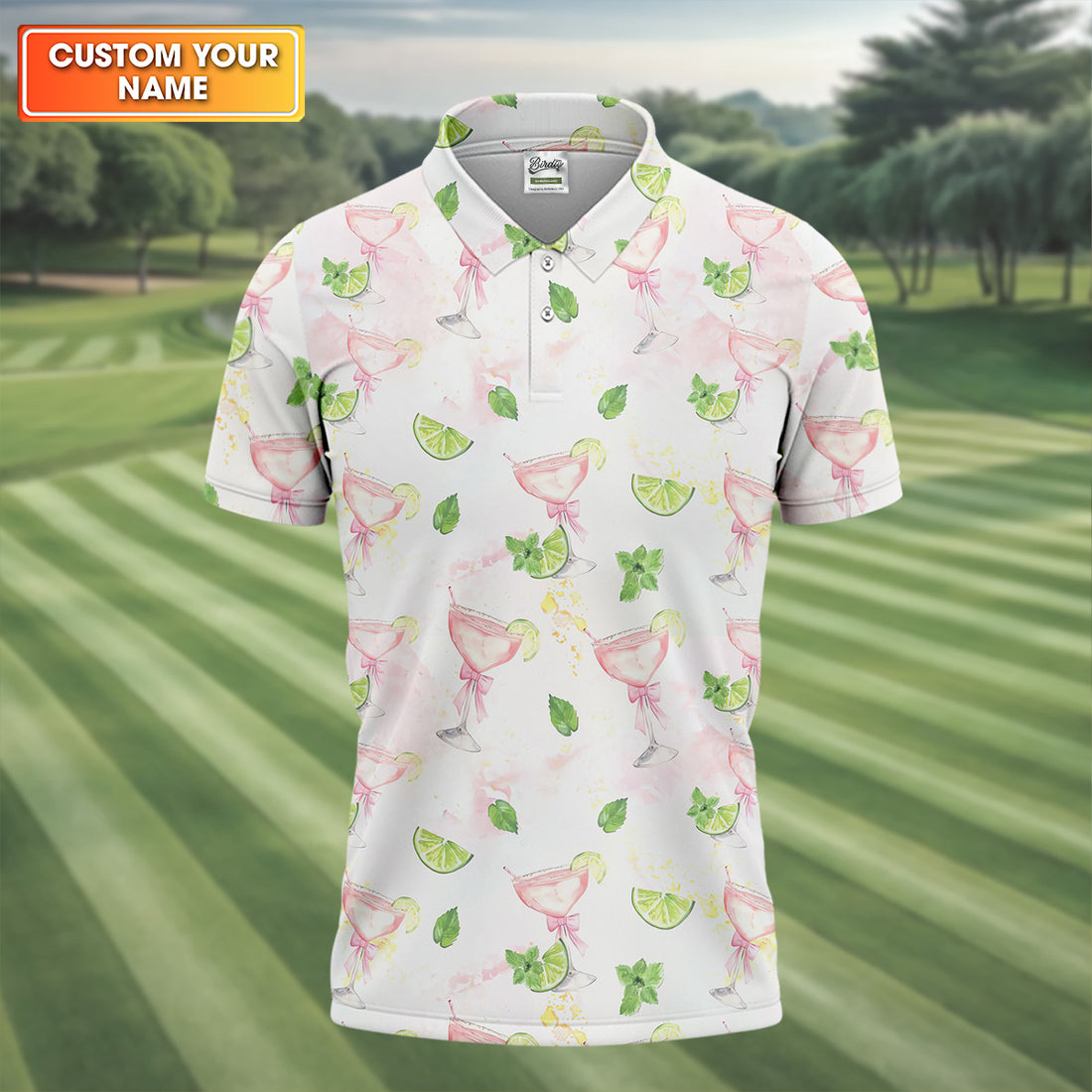 Margarita Mens Golf Polo Shirts, Coquette Pattern Men Polo, Mens White Polo, Golf Gift For Men