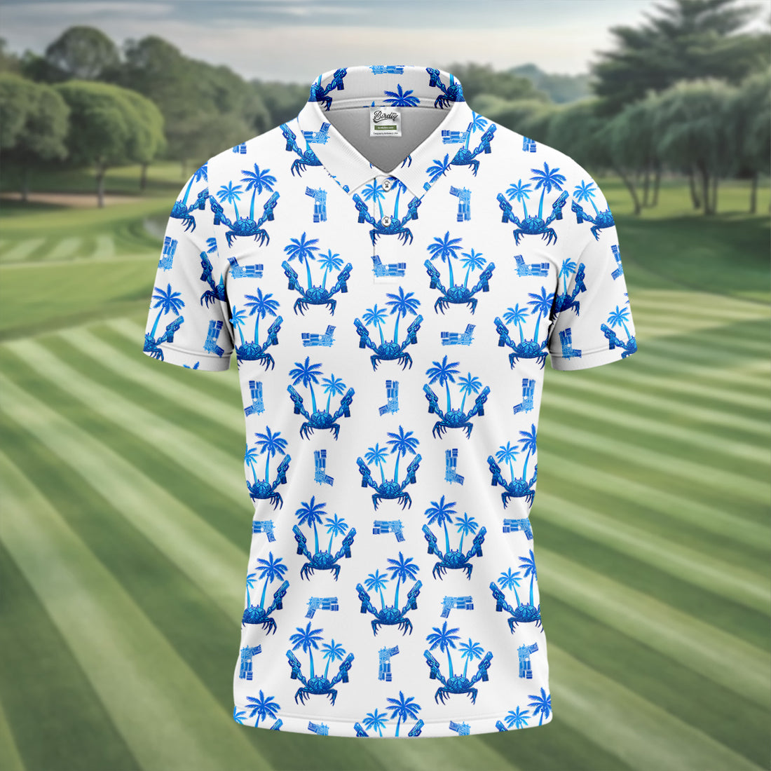 The Blue Crab Tropical Golf Shirts, Golf Gift For Men, Golf Shirts For Men, Golfing Apparel