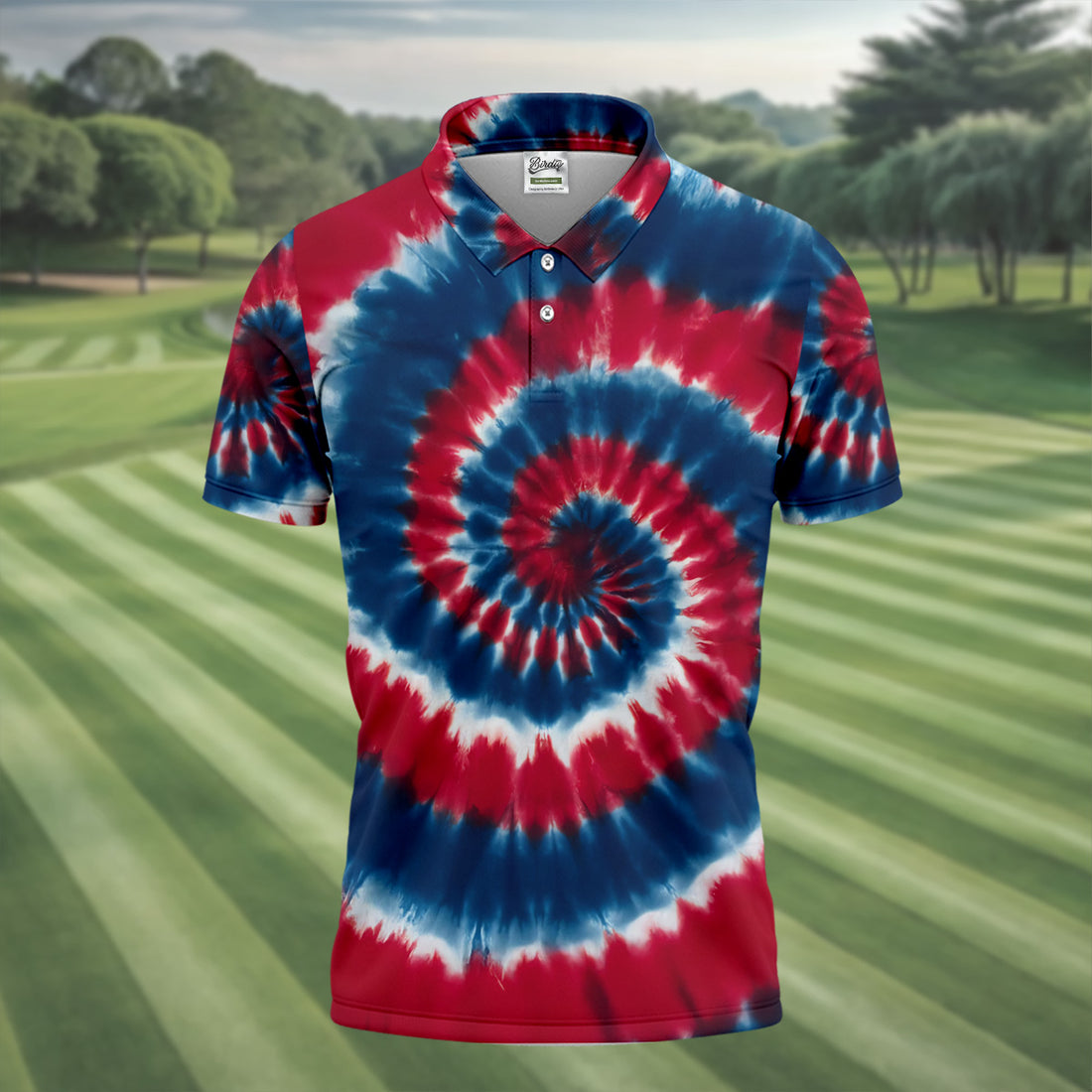 Red White Blue Tie Die Print Men's Patriotic Golf Shirts, Golf Shirts For Men, Golfing Apparel