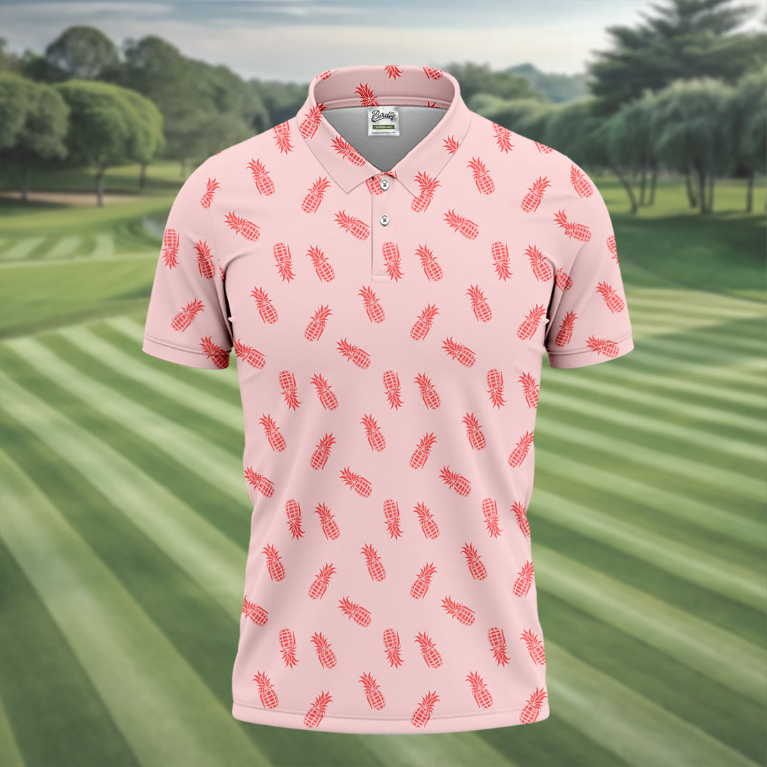 Pineapple Grenade Pink Golf Tops For Men, Men Polo, Golf Gift For Men, Golfing Apparel