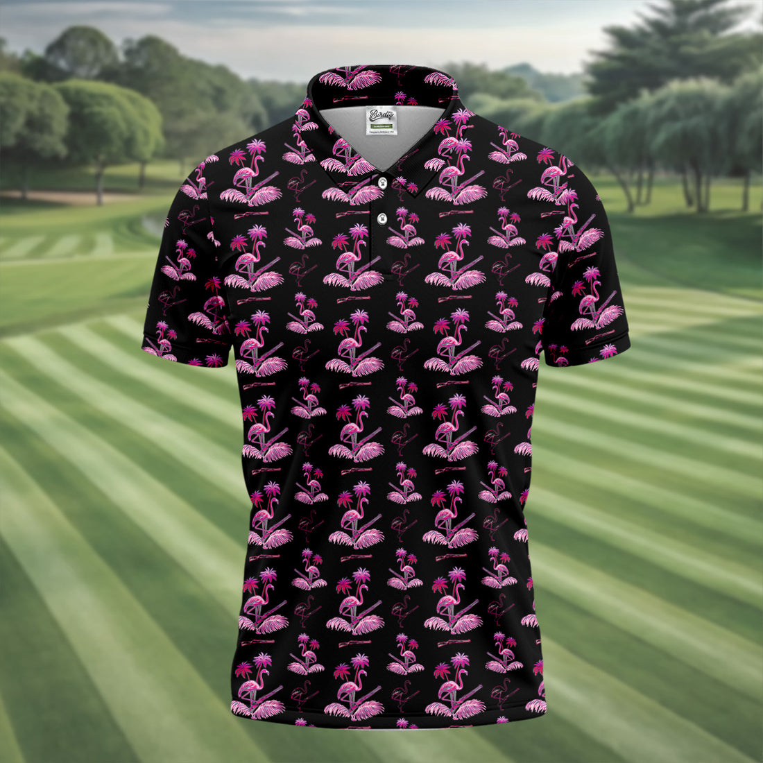 Flamingo Tropical Pink And Black Golf Tops For Men, Golf Gift For Men, Golf Shirts For Men