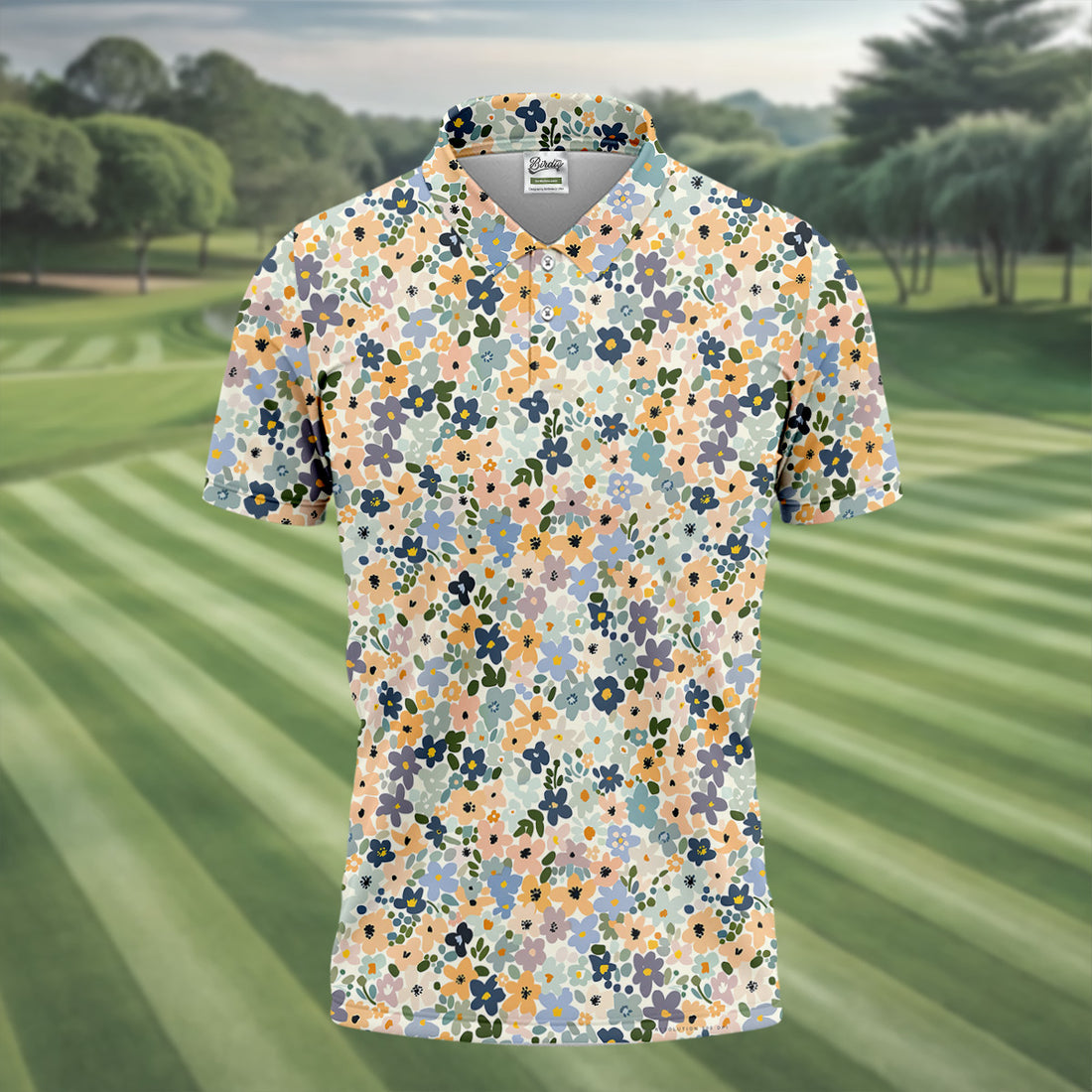 Vintage Floral Green And Yellow Golf Tops For Men, Retro Golf Shirt, Polo Shirts For Men, Golfing Apparel