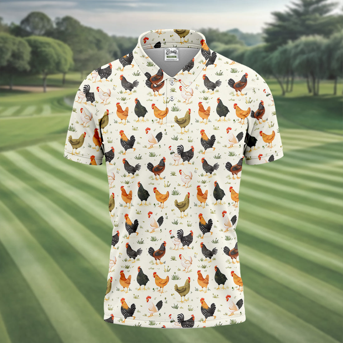 Chicken Rooster Beige Golf Tops For Men, Gift For Chicken Lover, Fun Golf Shirts For Men,Golfing Apparel