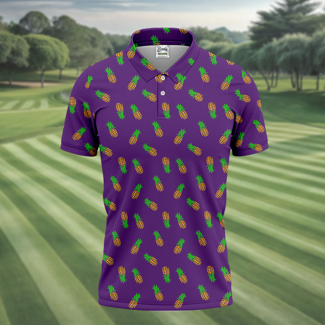 Pineapple Grenade Purple Golf Shirts, Men Polo, Golf Gift For Men, Golfing Apparel