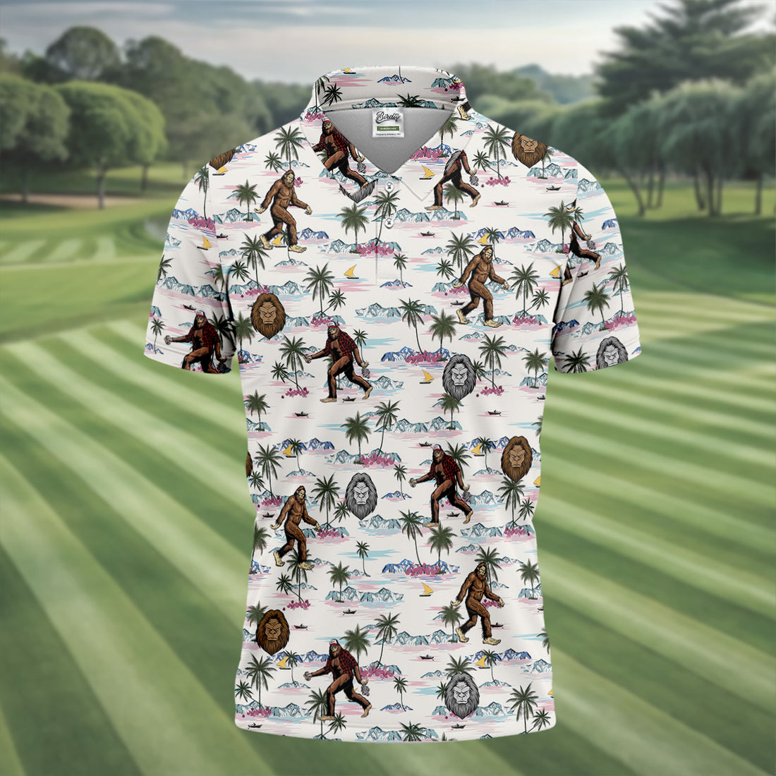 Funny Sasquatch Tropical Golf Shirts, Men's Funny Golf Shirts, Golfing Apparel, Polo For Men