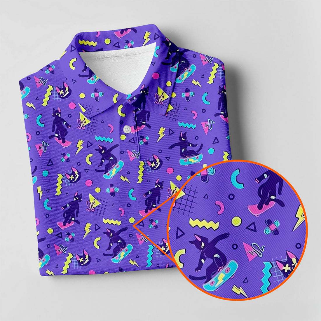 SK8R CAT Patterned Golf Polos, Fun Womens Golf Shirts, Ladies Sleeveless Golf Shirts, Ladies Golf Shirts