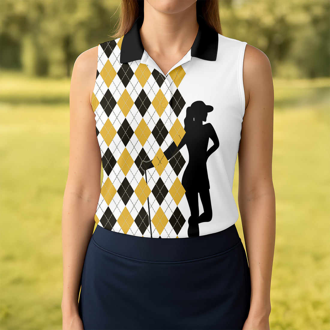 I Was One Under Today Yellow Black Argyle Fun Womens Golf Shirts, Ladies Golf Tops, Unique Gift For Golfer