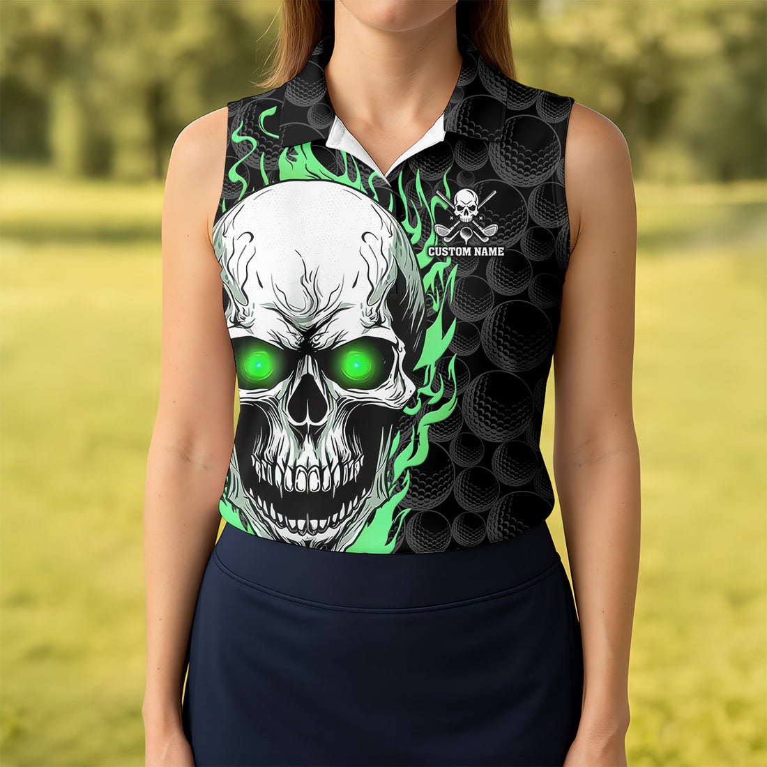 Skull Neon Golf Team Shirt, Custom Golf Polos, Womens Golf Tops, Ladies Golf Polos, Cool Golf Gift