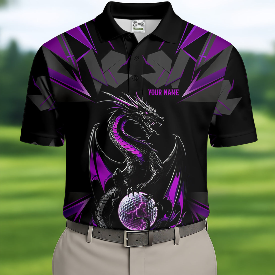 Black And Purple Dragon Golf Team Shirt, Mens Golf Polo Shirts, Cool Golf Gift, Golfing Apparel