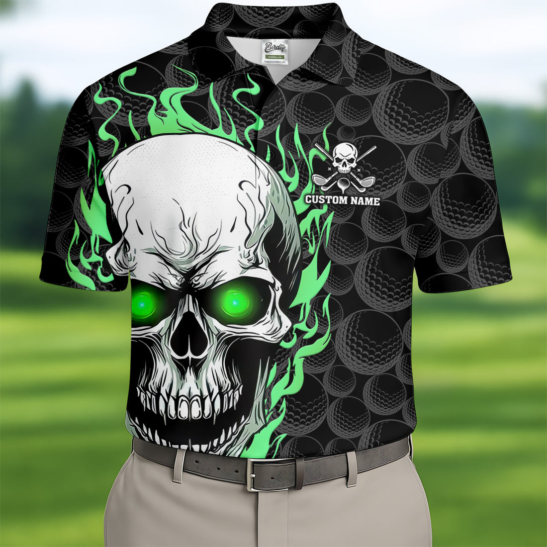 Skull Neon Golf Team Shirt, Custom Golf Polos, Mens Golf Polo Shirts, Cool Golf Gift