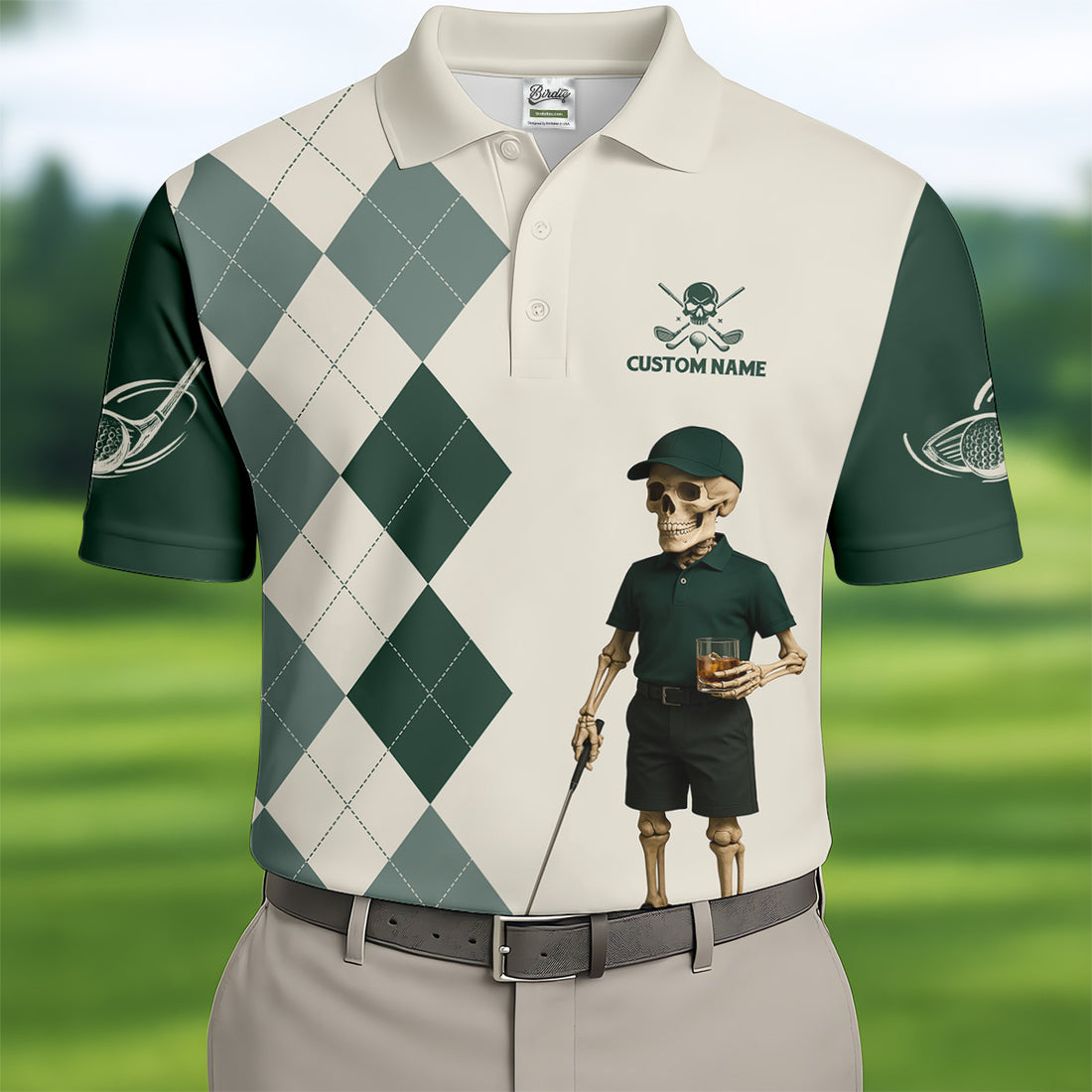 I Just Want To Drink Whiskey Play Golf And Take Naps Funny Skeleton Argyle Golf Shirt, Mens Funny Golf Shirts