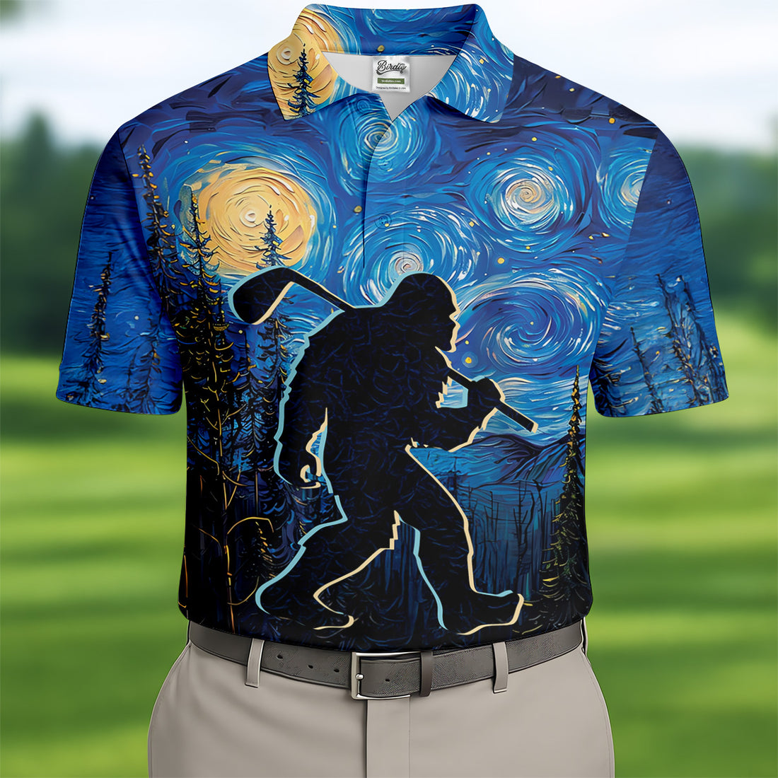 Not All Who Wander Are Lost Starry Night Shirt, Sasquatch Golf Shirt, Golf Tops For Men, Golf Gift For Men