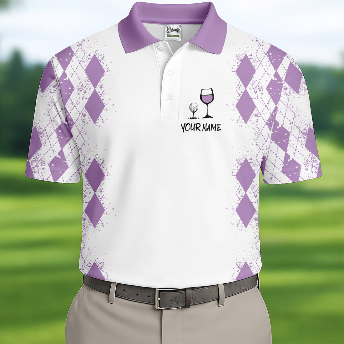 Swing Swear Drink Repeat Purple Argyle Golf Shirt, Fun Golf Shirts For Men, Men's White Polo