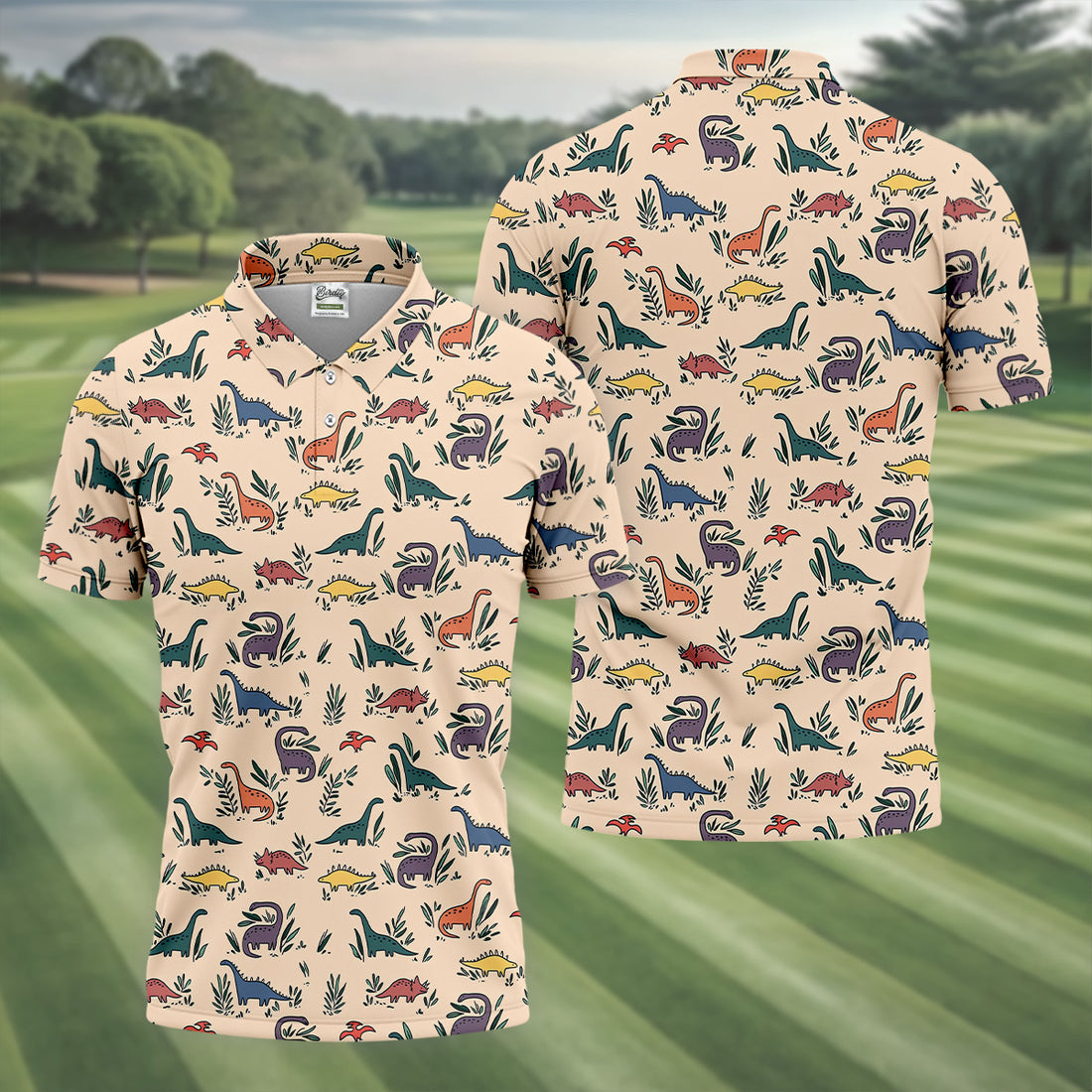 Dinosaur Hawaiian Shirt, Seamless Pattern Golf Tops For Men, Golf Polo Shirt, Golfing Apparel