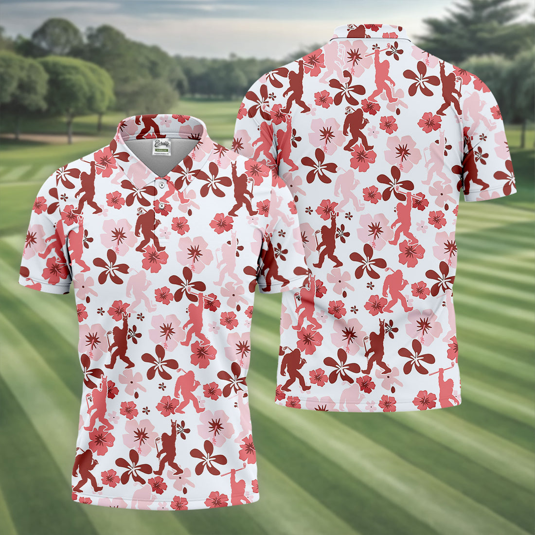 Sasquatch Golf Shirt, Mens Floral Shirt, Hawaiian Golf Shirts, Long Sleeve Polo